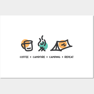 Coffee Campfire Camping Repeat Posters and Art